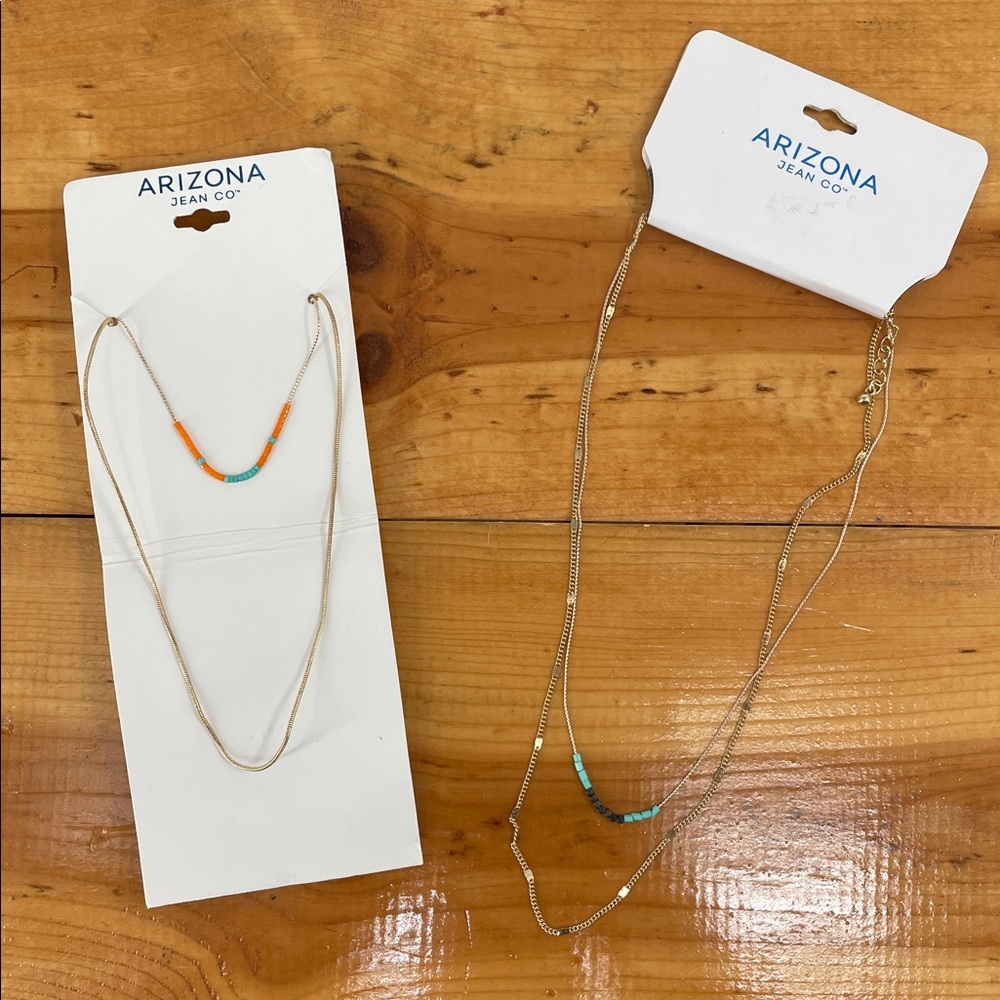 NWT y2k Arizona Jean Co Gold Tone Beaded Layered Tower Necklace Set of 2